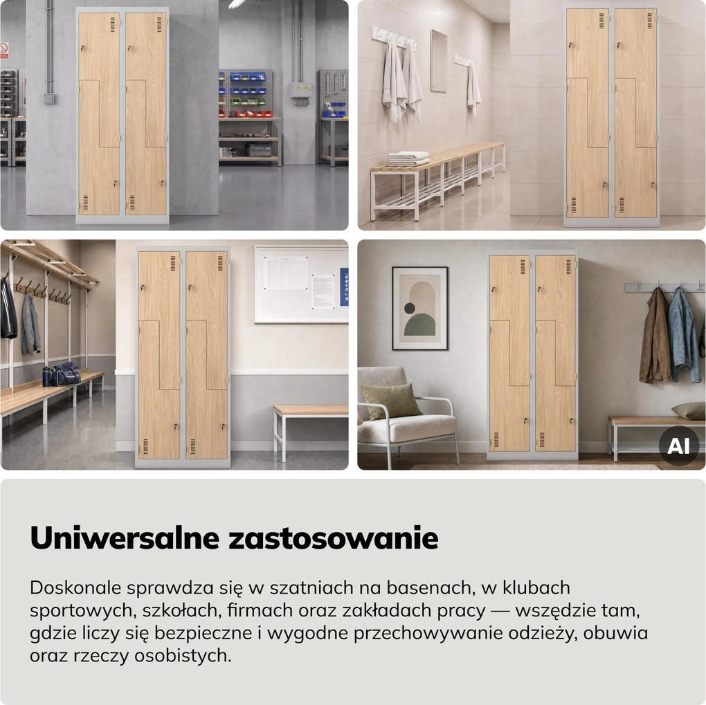 Szafa socjalna ubraniowa typu L, czterokomorowa, szara/dąb sonoma, 800x1850x450 mm: JULIA Eco Design