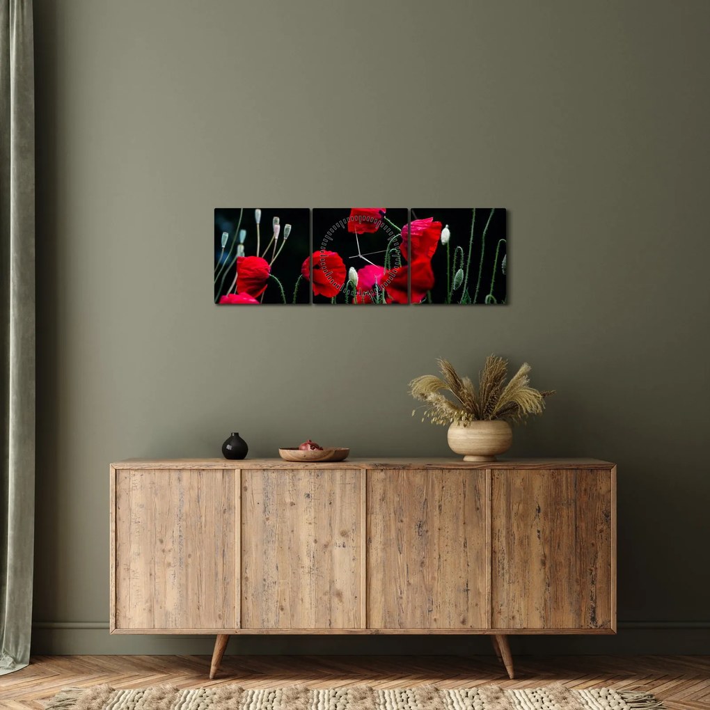 Obraz - Taniec maków (z zegarem) (90x30 cm)