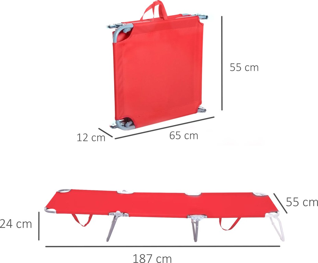 Outsunny Leżak Ogrodowy Składany z Regulowanym Oparciem, Stelaż Odporny na Rdzę, 187 x 55 x 24, Czerwony