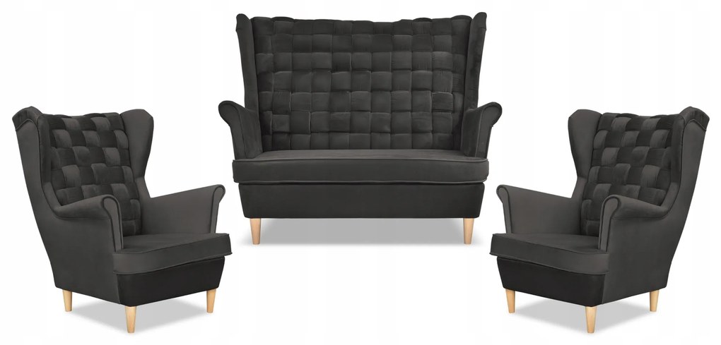 Zestaw wypoczynkowy Carol sofa fotele paski Family Meble grafitowy