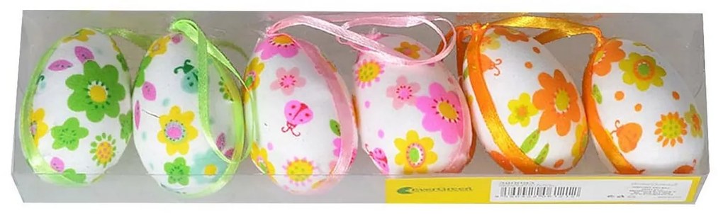 Zestaw wielkanocnych jajek z motywem kwiatowym,wysokość 6 cm,  6 sztuk w opakowaniu