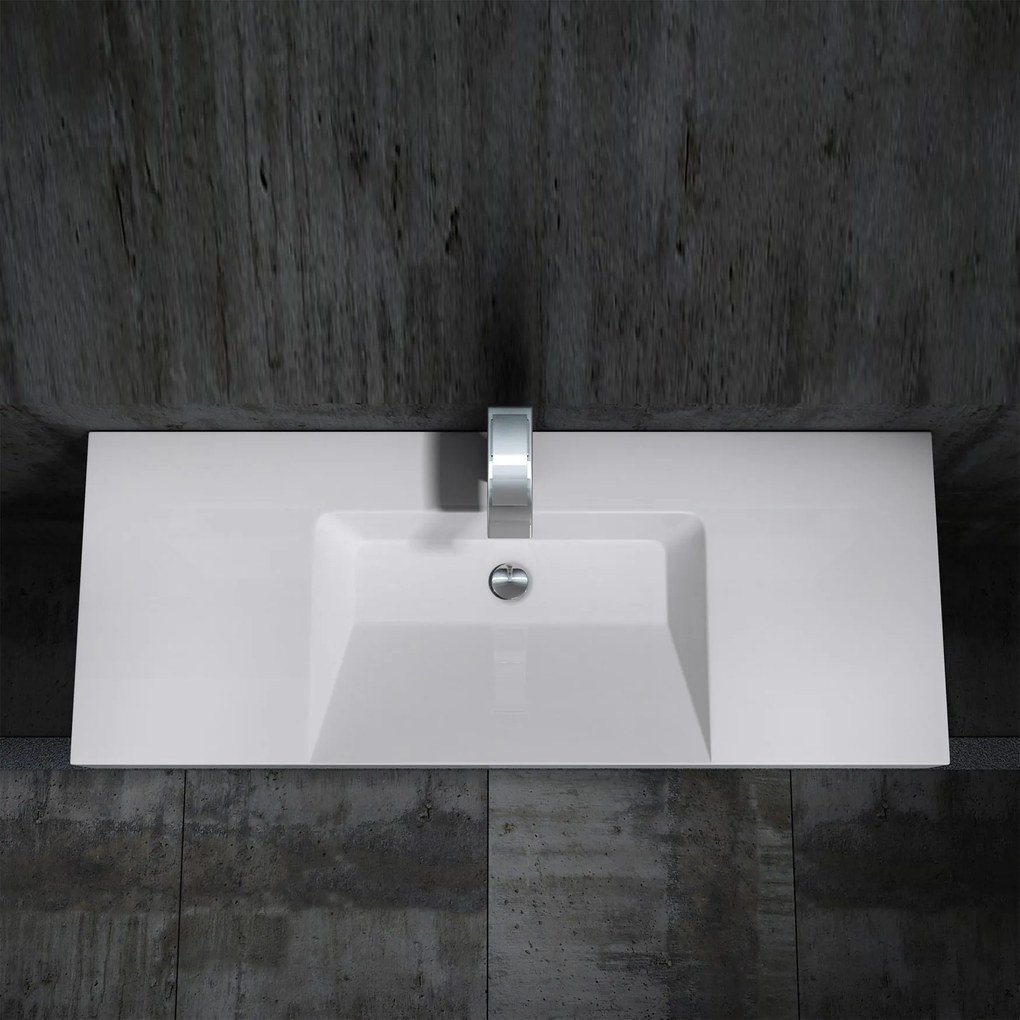 Umywalka ścienna z odlewanego marmuru BS6036Biały - 122 x 48 x 13,5 cm