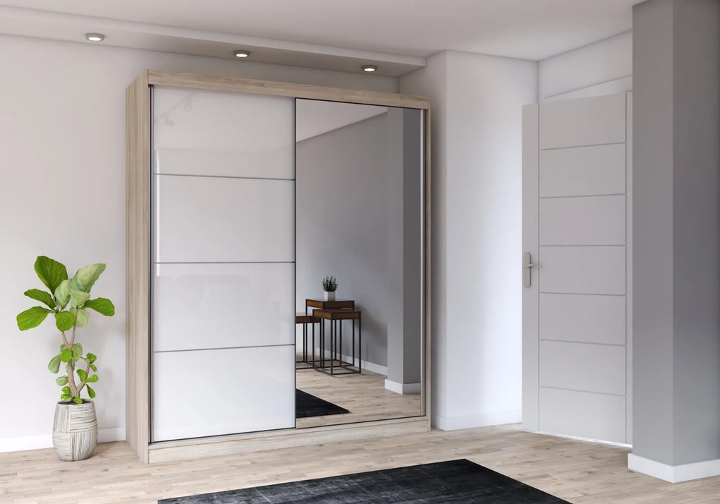 Szafa przesuwna MULTI z lustrem 183 cm sonoma fronty połysk