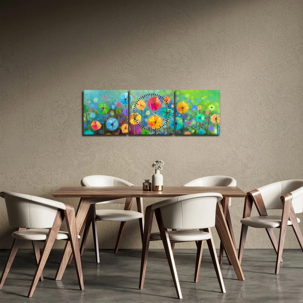 Obraz - Abstrakcyjne kwiaty (z zegarem) (90x30 cm)