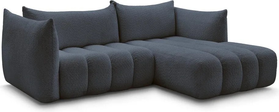 Ciemnoniebieski narożnik z materiału bouclé (prawostronny/z szezlongiem) Azra – Bobochic Paris