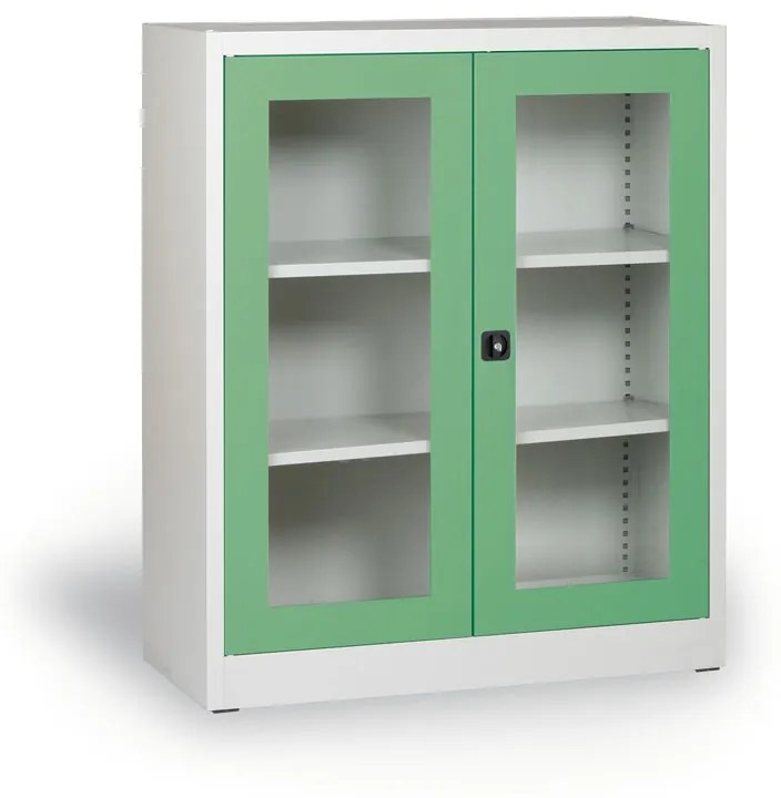 Szafa ze szklanymi drzwiami, 1150 x 920 x 400 mm, szaro-zielona