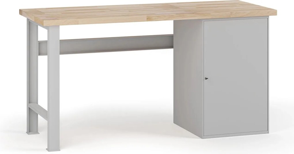 Stół warsztatowy G7, blat bukowy, 1700 x 800 x 840 mm, 1x szafka, szary