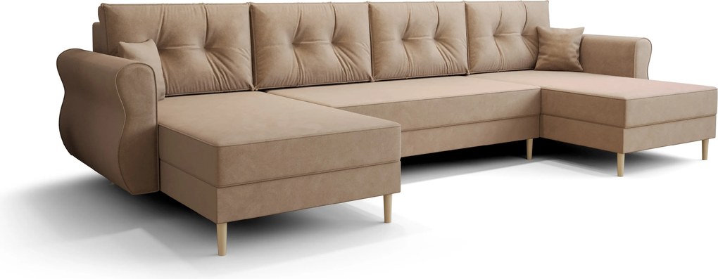 Rozkładana sofa narożna w kształcie U SILVIANO 300x140 cm, beżowa + 2 poduszki GRATIS