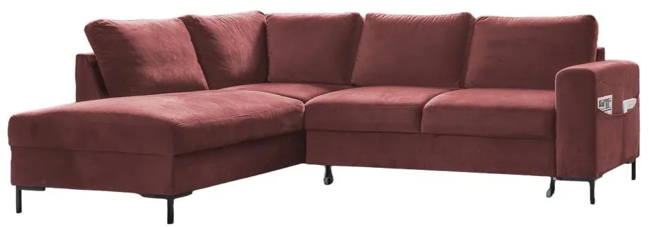 Różowy aksamitny rozkładany narożnik (lewostronny) Lofty Lilly – Miuform