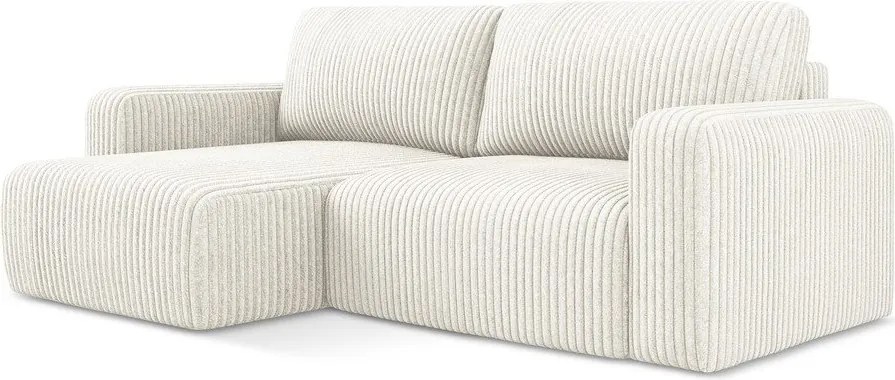 Kremowy sztruksowy rozkładany narożnik ze schowkiem (lewostronny/z szezlongiem) Kona – Makamii