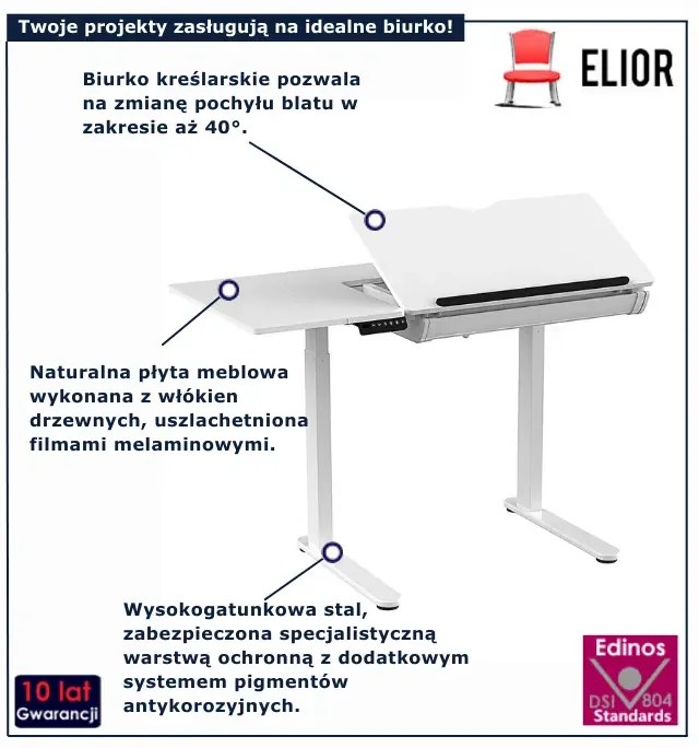 Elektryczne biurko białe kreślarskie N6-T97