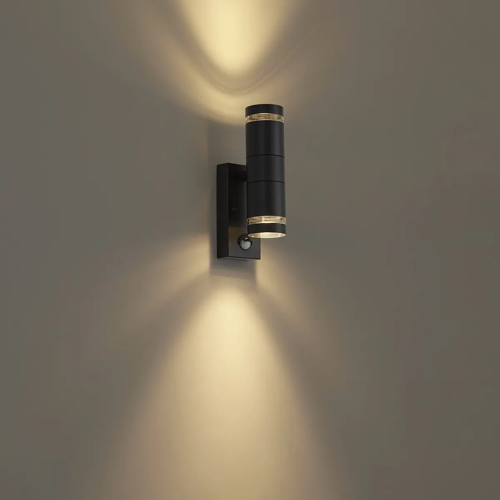Nowoczesna lampa ścienna zewnętrzna czarna 2-punktowa IP44 z czujnikiem ruchu - Dubbla