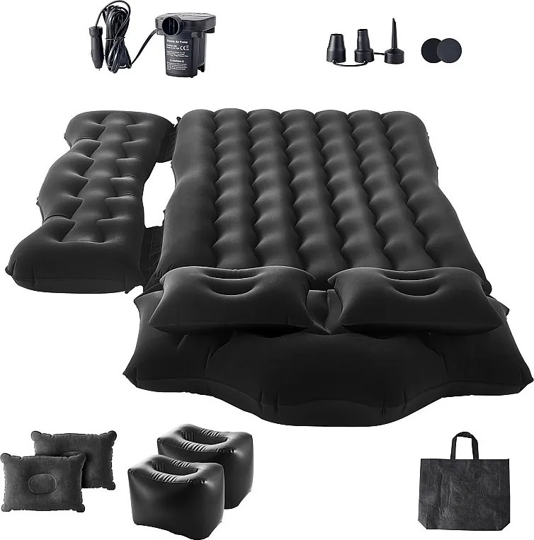 Materac Nadmuchiwany, SucceBuy Nadmuchiwany Materac Samochodowy Kocyk do Spania dla Tylnego Siedzenia Czarny