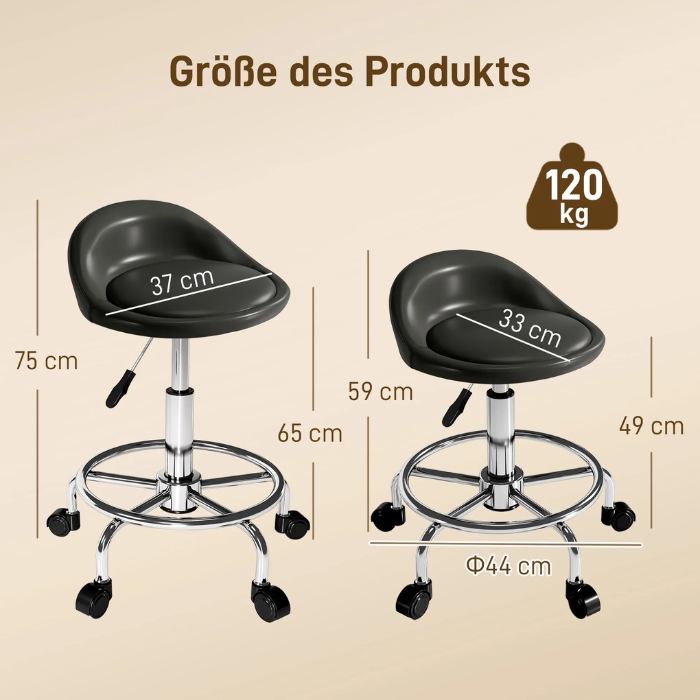 HOMCOM Obrotowy Taboret z Regulacją Wysokości z Oparciem, 59-75 cm, Obrotowy 360°, Czarny