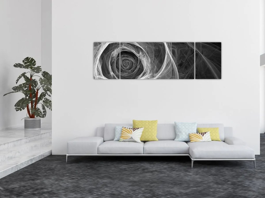 Obraz - Abstrakcyjna róża czarno-biała (170x50 cm)