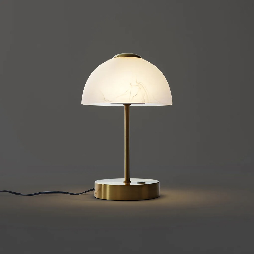 Designerska lampa stołowa złota z opalowym szkłem z możliwością ściemniania LED - Joya