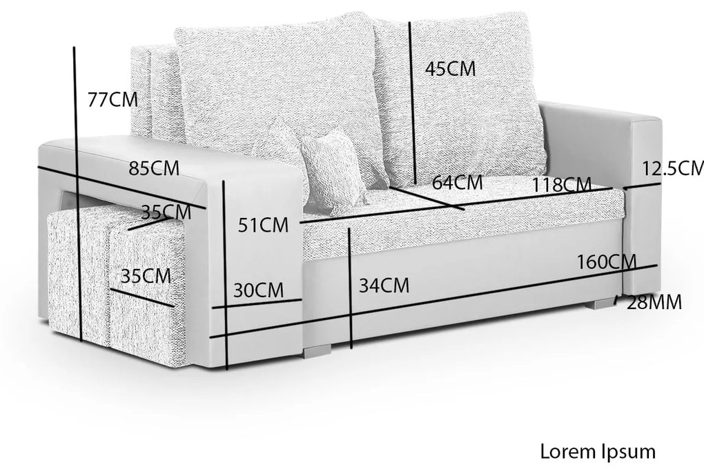 Sofa 2 os z funkcją spania HUBERT2 Czarny/Szary