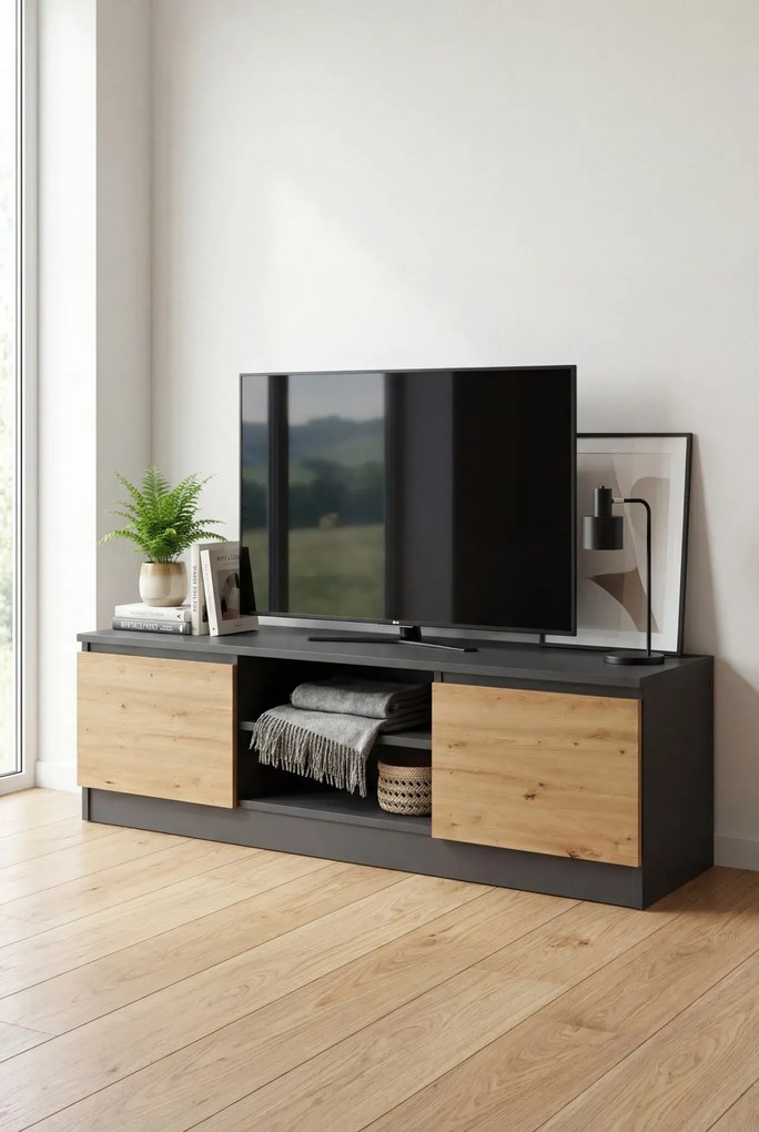 Industrialna Szafka Rtv Antracyt + Dąb Artisan M0-H25