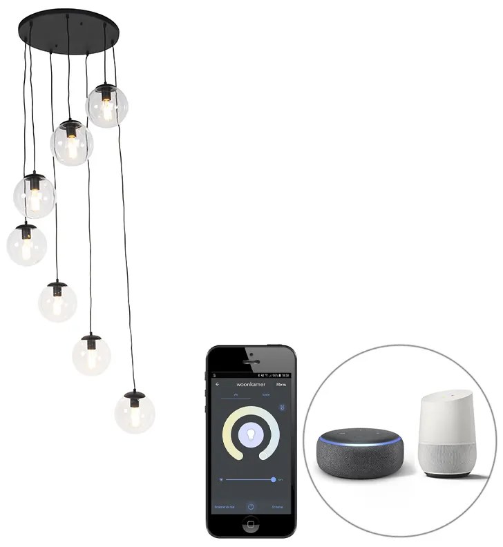 Inteligentna lampa wisząca czarna 7-światłowa w tym Wifi ST64 - Pallon ArtDeco Oswietlenie wewnetrzne