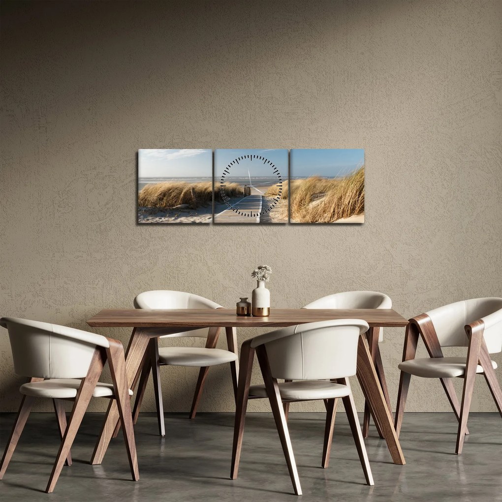 Obraz - Piaszczysta plaża na wyspie Langeoog, Niemcy (z zegarem) (90x30 cm)
