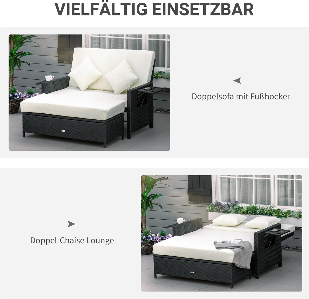 Outsunny Sofa ogrodowa z technorattanu Funkcja leżanki 2osobowa Podnóżek Brązowa z poduszkami | Aosom PL