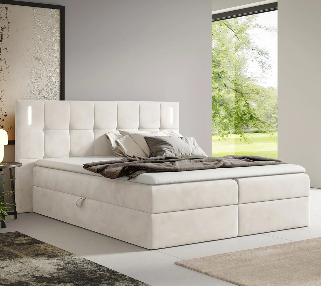 Jasnoszare łóżko kontynentalne z pojemnikami 5 rozmiarów E9-G99