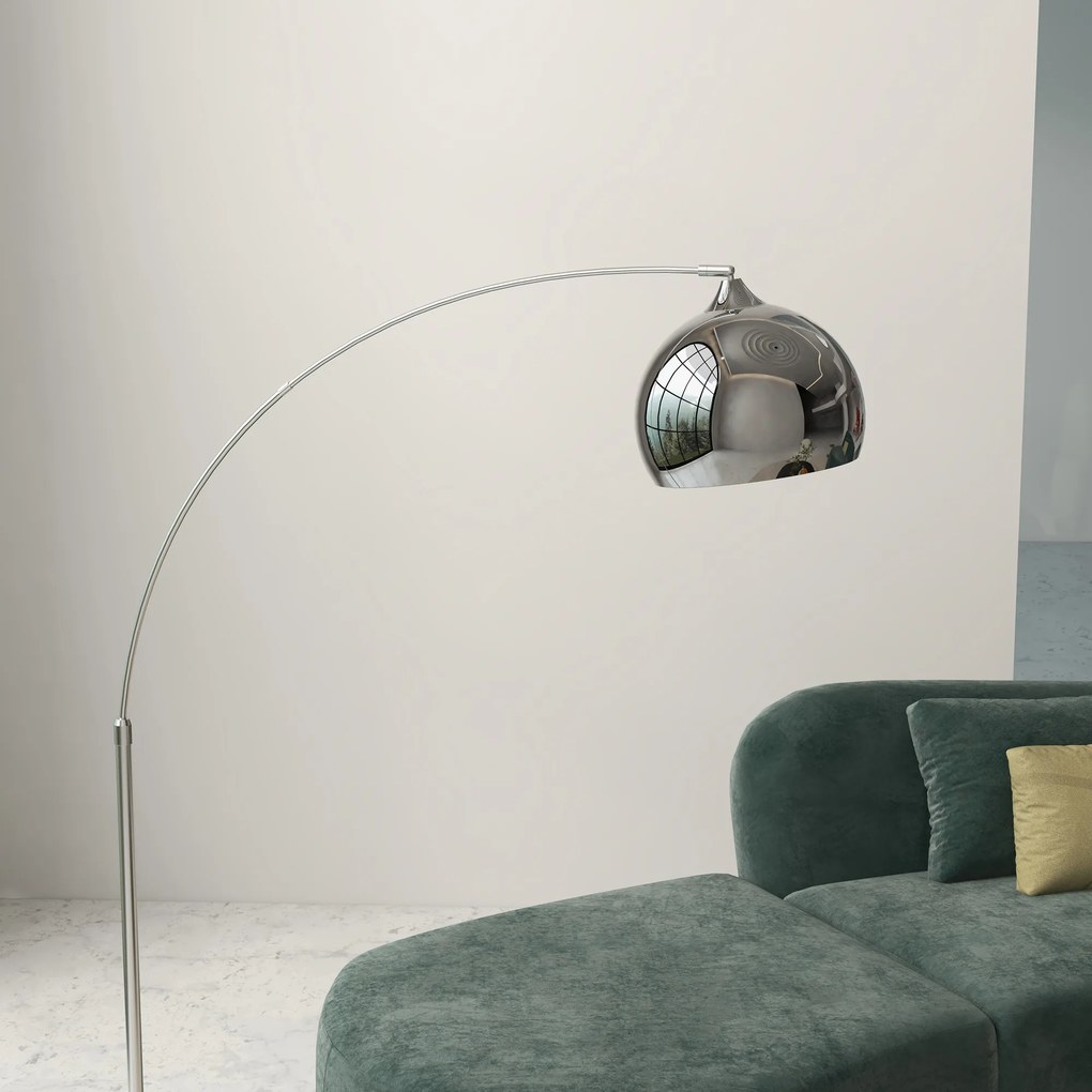 HOMCOM Łukowa lampa stojąca, regulowana, z przełącznikiem nożnym, podstawa imitującą marmur, 170-180cm, Srebrny/Czarny