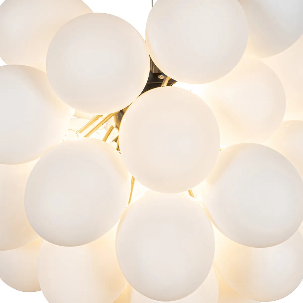 Lampa wisząca art deco czarna z opalowym szkłem 8-świateł okrągła - UvasDesignerski Oswietlenie wewnetrzne