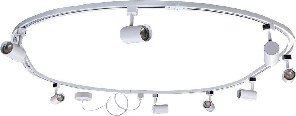 Nowoczesny system oświetlenia szynowego z 8 reflektorami białymi, 1-fazowy, owalny, 200 cm - Iconic Jeana