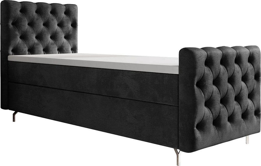 BEDANTE łóżko kontynentalne CHESTER PLUS 90x200 ciemnoszary z materacem H3 i topperem łóżko z pojemnikiem, pojedyncze, hotelowe, do sypialni, ze schowkiem