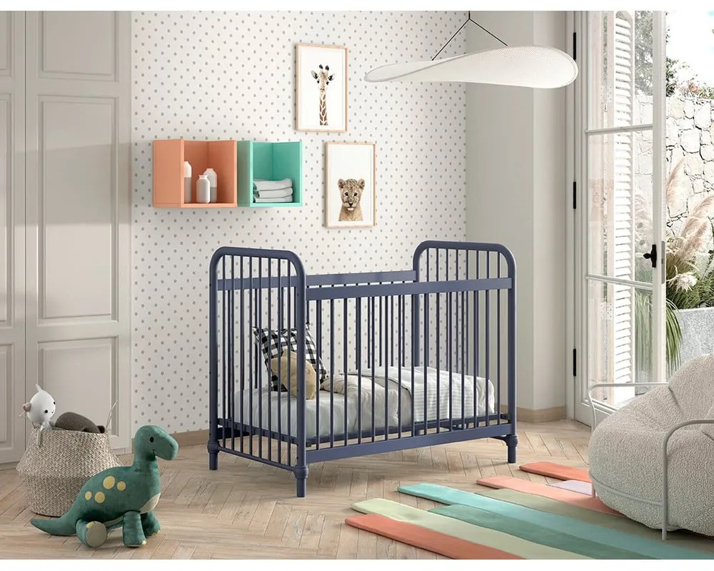 Niebieskie metalowe łóżeczko 60x120 cm BRONXX – Vipack