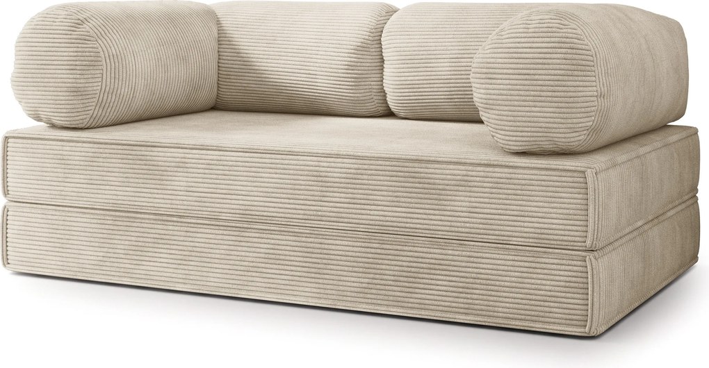 Masseno Sofa piankowa ALVIO z funkcją spania, Kanapa z pianki do salonu, Bezmontażowa, Tkanina sztruksowa – Kremowy POSO 100