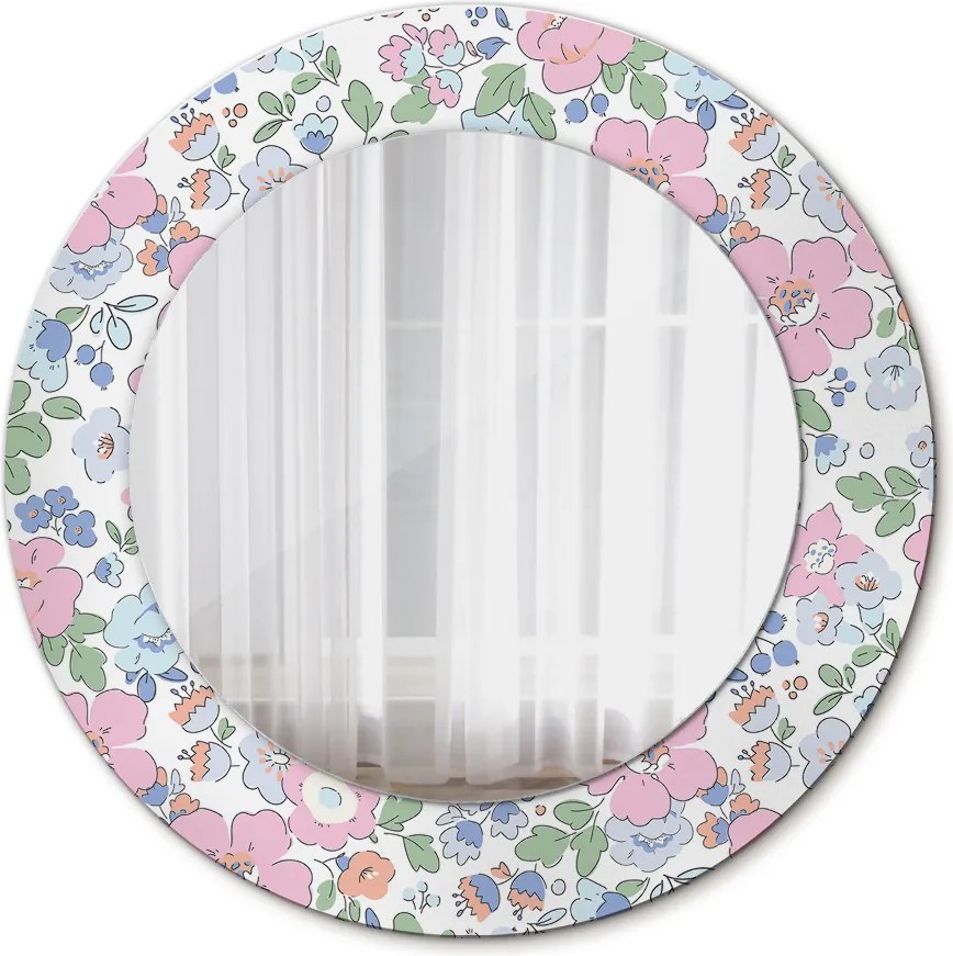 Lustro z nadrukiem okrągłe Delikatne kwiaty