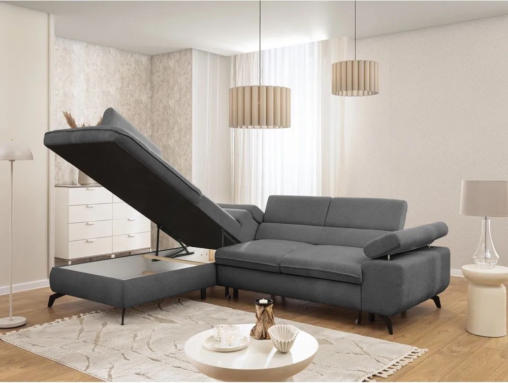 Szary narożnik z tkaniny szenilowej (lewostronny/w kształcie litery L) Marbeya – Ropez