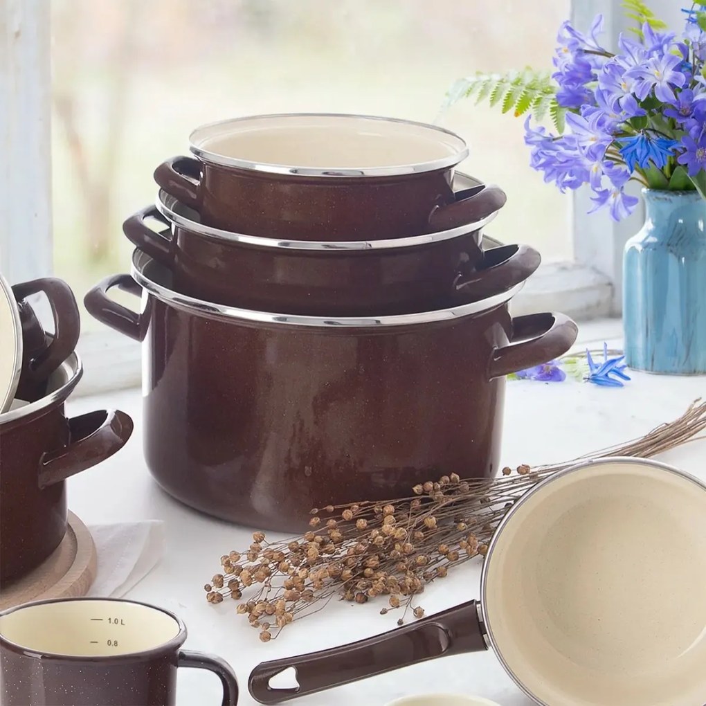 Orion Garnek emaliowany z rantem Brown, 3 l, 3 l