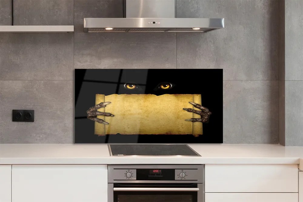 Panel szklany do Kuchni Straszne Oczy i Palce na Papierze