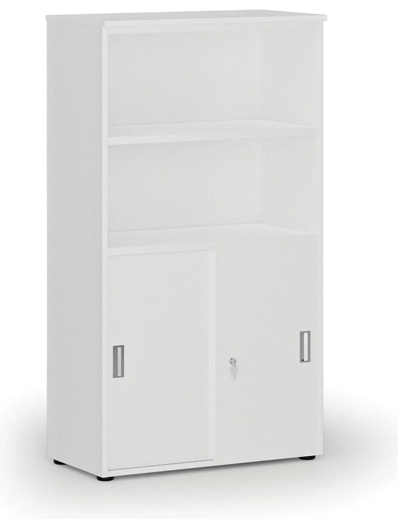 Szafa biurowa kombinowana PRIMO WHITE, drzwi przesuwne na 2 poziomach, 800 x 420 x 1434 mm, biały