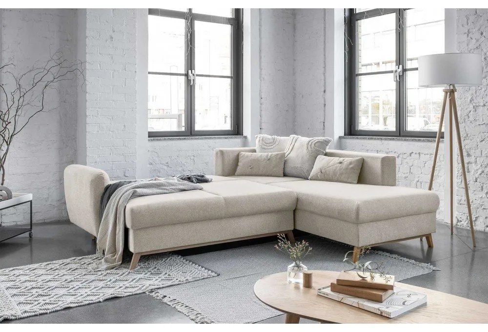 Beżowy rozkładany narożnik Miuform Scandic Lagom L, prawostronny