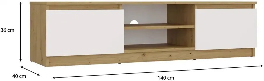 Nowoczesna szafka RTV dąb artisan + biały Amida 3X 140 cm