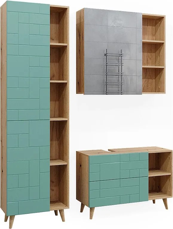 Zestaw mebli łazienkowych miętowa zieleń 90x32x59 rudi
