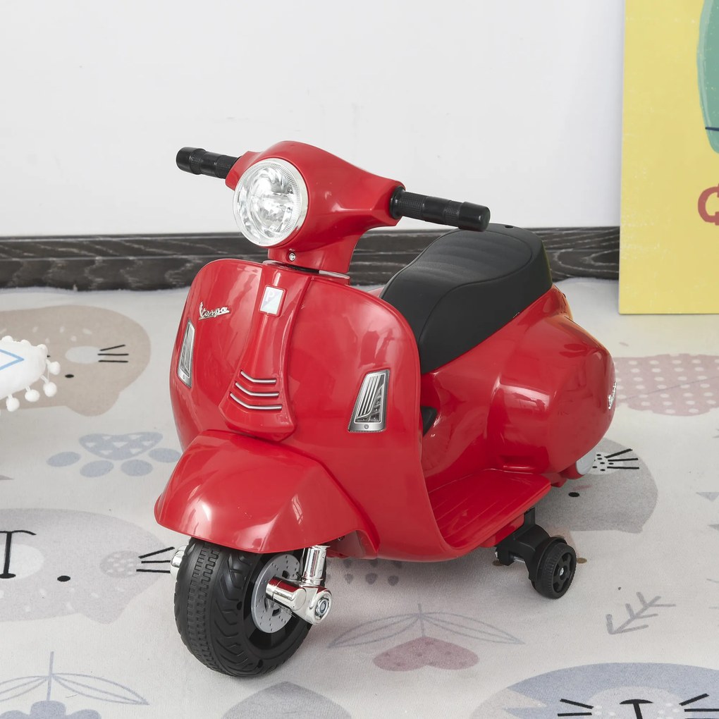 VESPA Elektryczny Motocykl Dla Dzieci Pojazd Elektryczny 3-6 Lat Czerwony Bezpieczna Przygoda | Aosom PL