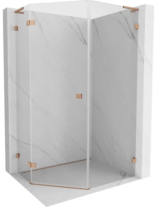 Mexen Lunar L kabina prysznicowa pięciokątna uchylna lewa 80 x 90 cm, transparent, miedź szczotkowana - 831L-080L-090P-65-00-L