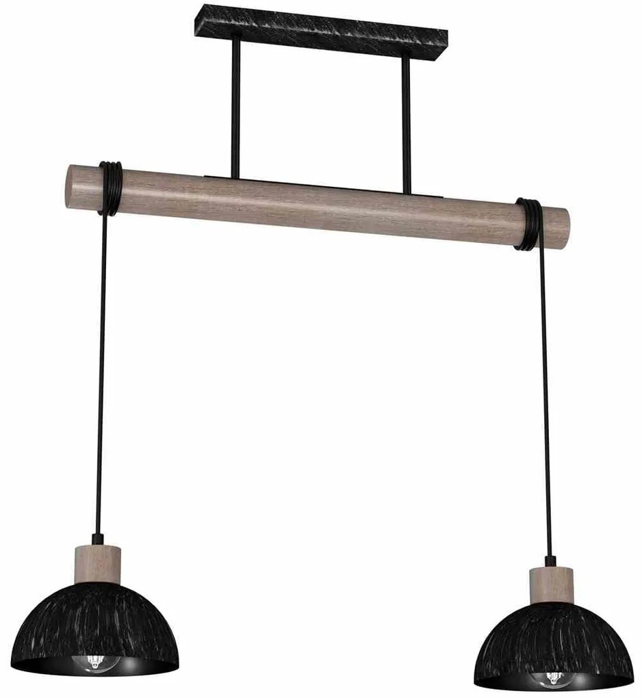 Lampa wisząca czarna, podwójna, drewno, ERIK Sawn black/Patinated wood 2XE27