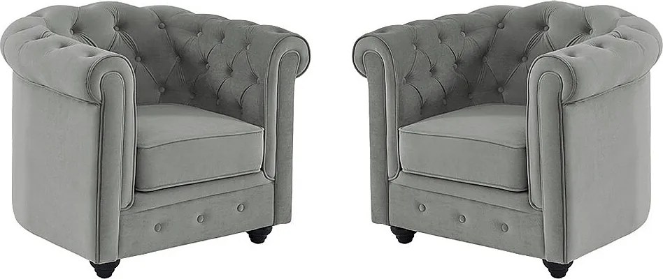 Komplet 2 foteli CHESTERFIELD - Jasnoszary welur