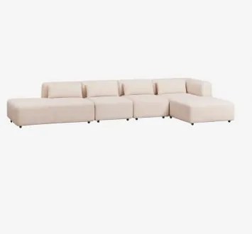 Sofa Modułowy Narożny Prawostronny 4-częściowy Z Szezlongiem Fogler Tkanina Baranek Boucle Kremowy Beż - Sklum