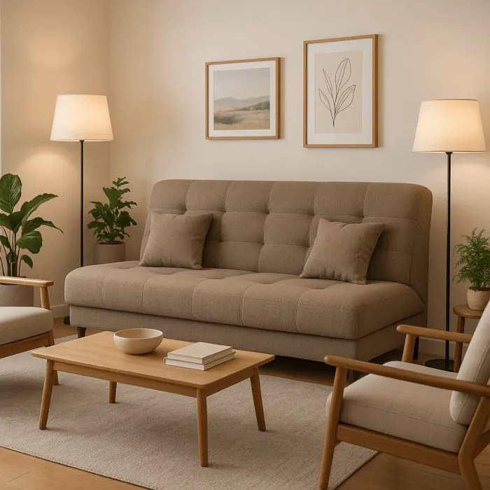 Sofa z Funkcją Spania NEPAL Wersalka Rozkładana Dwuosobowa Brązowa Nowoczesna do Salonu