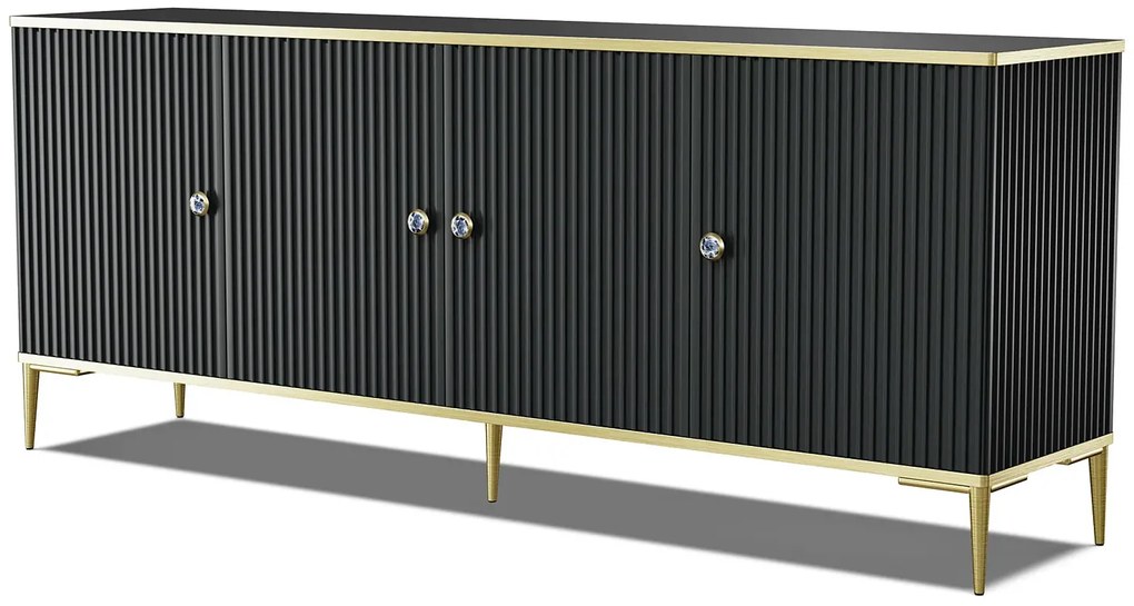 Czarna komoda glamour z lamelami D0-T90