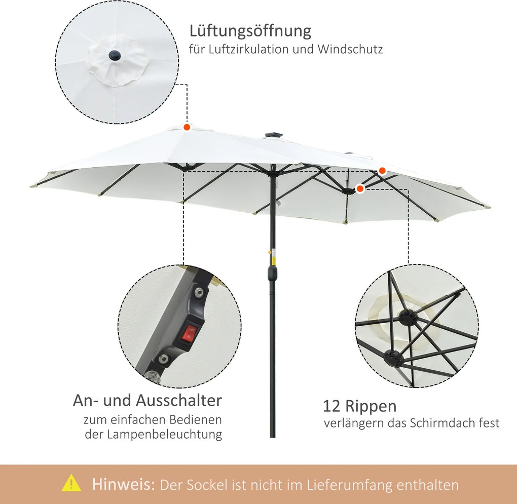Outsunny Parasol ogrodowy dwustronny z oświetleniem LED solarnym 45m na taras owalny czarny kremowy | Aosom PL