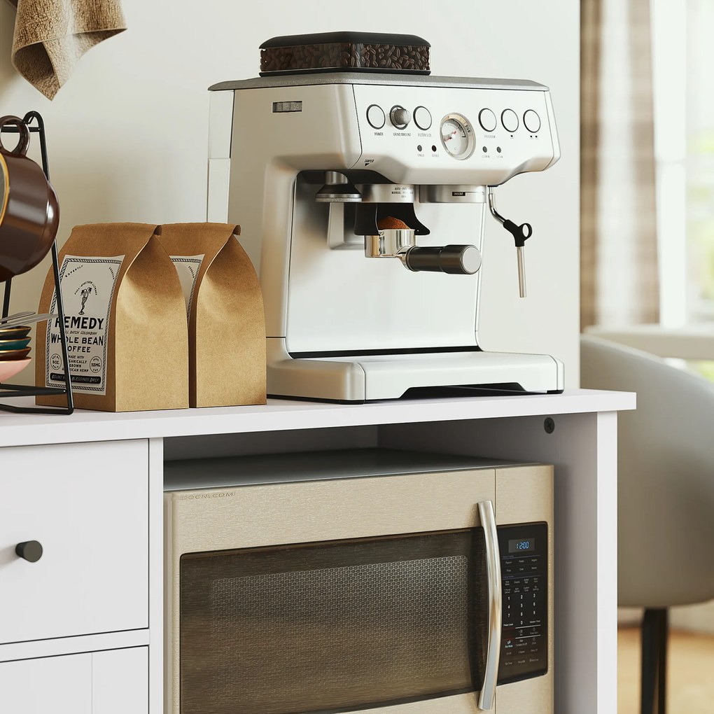 HOMCOM Szafka kuchenna z otworem na kable, Komoda z 2 szafkami, otwartą przegrodą, szufladą, 80 x 35 x 72,2 cm, Płyta wiórowa, Biały