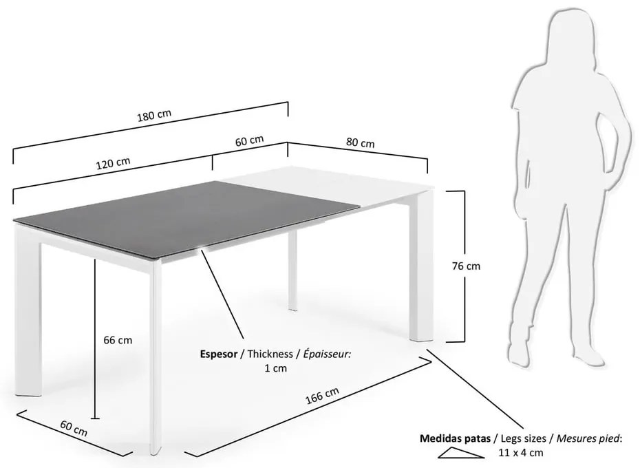 Rozkładany stół z dodatkowym blatem z blatem w dekorze marmuru 80x120 cm Axis – Kave Home